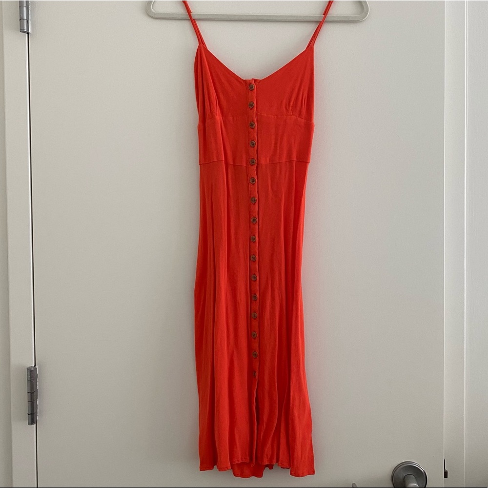 🧡 Orange Button Down Midi Dress